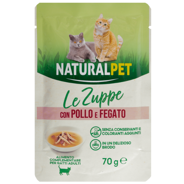 foto del prodotto naturalpet cat adult zuppa in brodo 70 gr pollo e fegato confezione da 6 pezzi 1 ordine scegli lo sconto bzr5 bzr20 200 punti fedelt 
