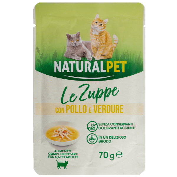 foto del prodotto naturalpet cat adult zuppa in brodo 70 gr pollo e verdure confezione da 6 pezzi 1 ordine scegli lo sconto bzr5 bzr20 200 punti fedelt 