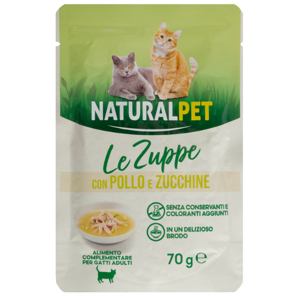 foto del prodotto naturalpet cat adult zuppa in brodo 70 gr pollo e zucchine confezione da 6 pezzi 1 ordine scegli lo sconto bzr5 bzr20 200 punti fedelt 
