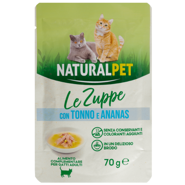 foto del prodotto naturalpet cat adult zuppa in brodo 70 gr tonno e ananas confezione da 6 pezzi 1 ordine scegli lo sconto bzr5 bzr20 200 punti fedelt 