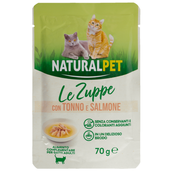 foto del prodotto naturalpet cat adult zuppa in brodo 70 gr tonno e salmone confezione da 6 pezzi 1 ordine scegli lo sconto bzr5 bzr20 200 punti fedelt 