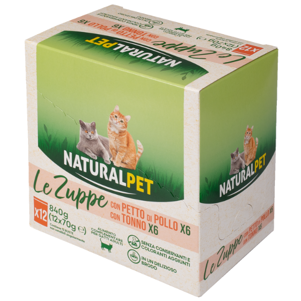 foto del prodotto naturalpet cat adult zuppa in brodo multipack 12x70 gr 1 confezione multigusto 1 ordine scegli lo sconto bzr5 bzr20 200 punti fedelt 