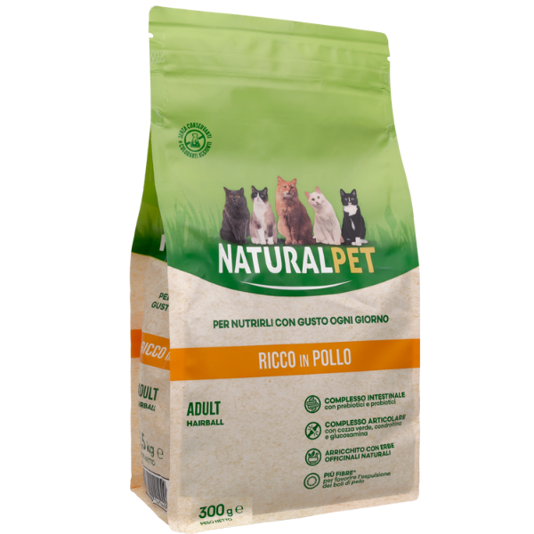 foto del prodotto naturalpet cat hairball pollo 300 gr crocchette naturali cane 1 ordine scegli lo sconto bzr5 bzr20 200 punti fedelt 