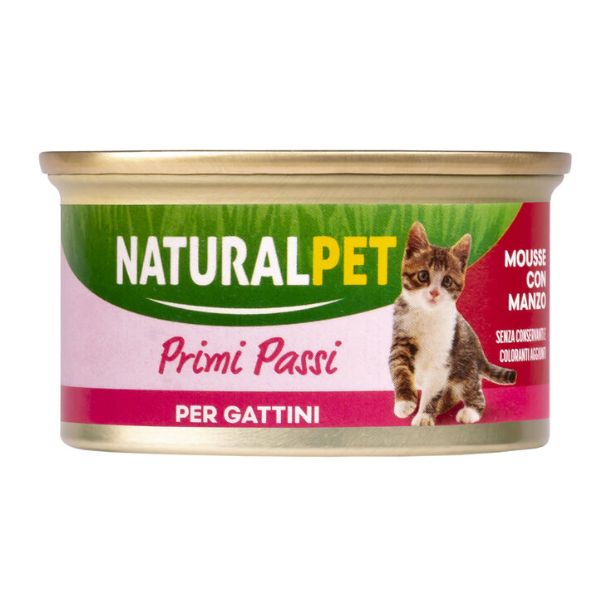 foto del prodotto naturalpet cat kitten primi passi mousse 85 gr manzo confezione da 6 pezzi 1 ordine scegli lo sconto bzr5 bzr20 200 punti fedelt 