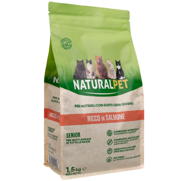 foto del prodotto naturalpet cat senior salmone 1,5 kg crocchette naturali cane 1 ordine scegli lo sconto bzr5 bzr20 200 punti fedelt 