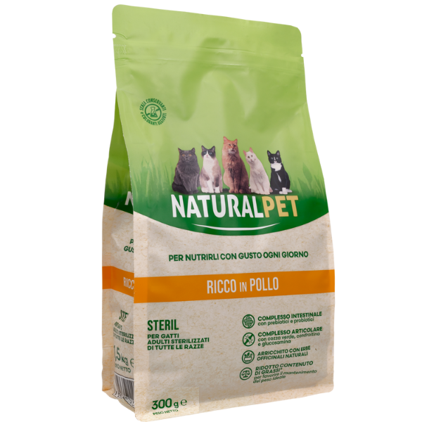 foto del prodotto naturalpet cat sterilised light pollo - 300 gr - crocchette naturali cane - spedizione gratis da 39€