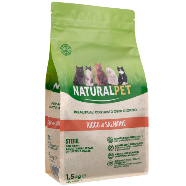 foto del prodotto naturalpet cat sterilised salmone - 1,5 kg - crocchette naturali cane - spedizione gratis da 39€