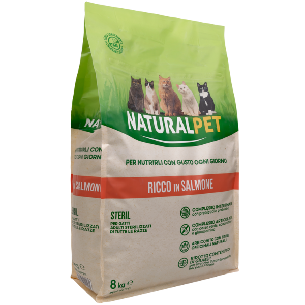 foto del prodotto naturalpet cat sterilised salmone 8 kg crocchette naturali cane 1 ordine scegli lo sconto bzr5 bzr20 200 punti fedelt 
