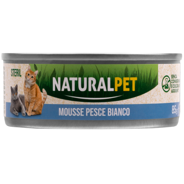 foto del prodotto naturalpet cat sterilized mousse 85 gr pesce bianco confezione da 6 pezzi 1 ordine scegli lo sconto bzr5 bzr20 200 punti fedelt 