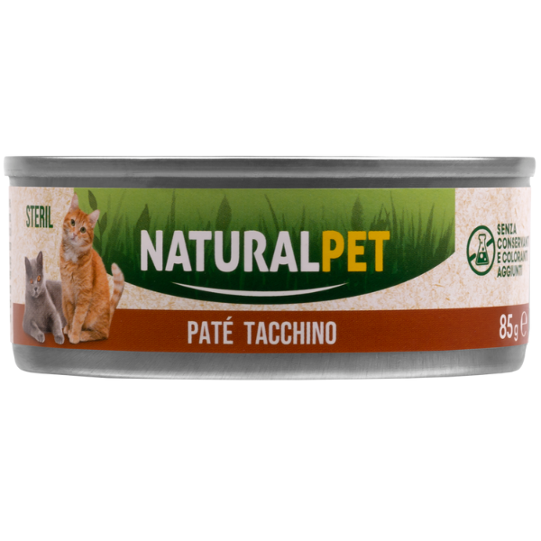 foto del prodotto naturalpet cat sterilized pat 85 gr tacchino confezione da 6 pezzi 1 ordine scegli lo sconto bzr5 bzr20 200 punti fedelt 