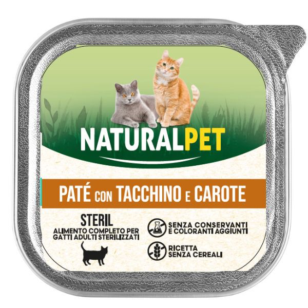 foto del prodotto naturalpet cat sterilized pat grain free 100 gr tacchino e carote confezione da 6 pezzi 1 ordine scegli lo sconto bzr5 bzr20 200 punti fedelt 