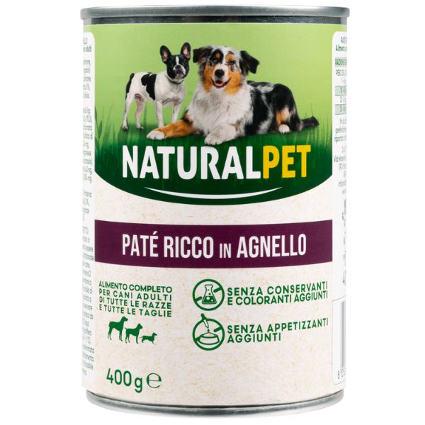 foto del prodotto naturalpet dog adult pat all breeds 400 gr agnello 1 ordine scegli lo sconto bzr5 bzr20 200 punti fedelt 