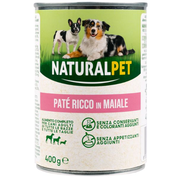 foto del prodotto naturalpet dog adult pat all breeds 400 gr maiale 1 ordine scegli lo sconto bzr5 bzr20 200 punti fedelt 