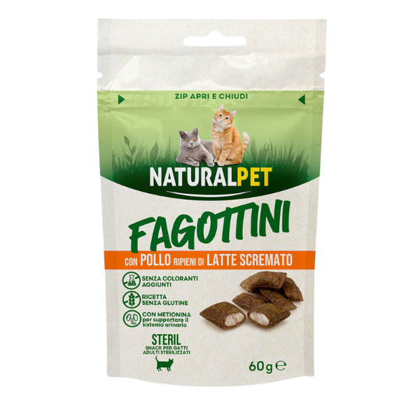 foto del prodotto naturalpet fagottini ripieni cat adult 60 gr sterilised pollo con latte scremato 1 ordine scegli lo sconto bzr5 bzr20 200 punti fedelt 