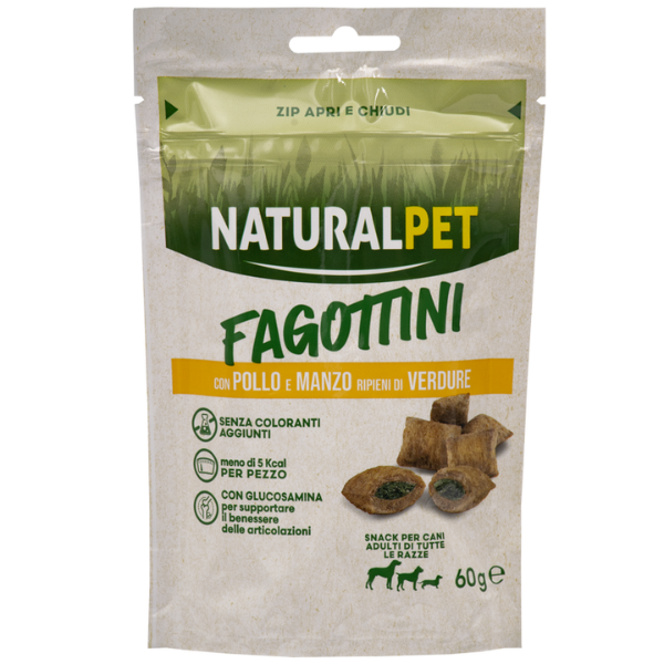 foto del prodotto naturalpet fagottini ripieni dog adult 60 gr pollo e manzo ripieno di verdure 1 ordine scegli lo sconto bzr5 bzr20 200 punti fedelt 