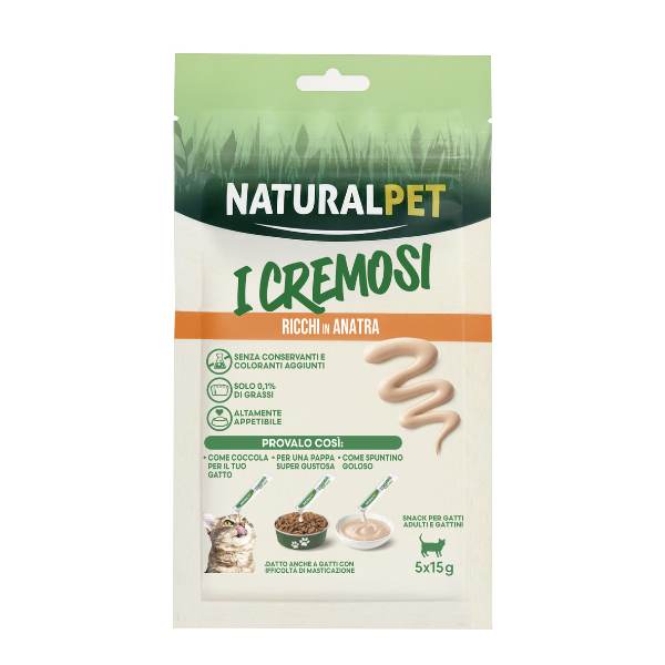 foto del prodotto naturalpet i cremosi snack per gatti adulti e gattini 75 gr 5x15 gr anatra 1 ordine scegli lo sconto bzr5 bzr20 200 punti fedelt 