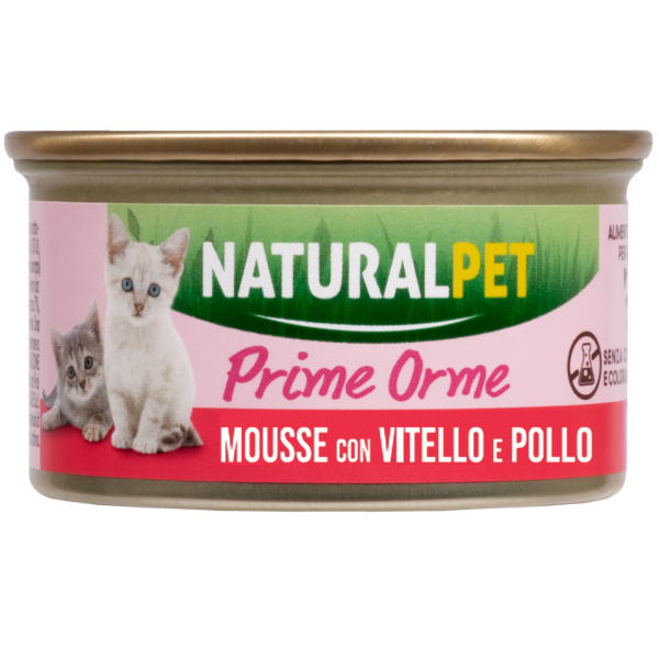 foto del prodotto naturalpet kitten prime orme mousse 85 gr vitello e pollo confezione da 6 pezzi 1 ordine scegli lo sconto bzr5 bzr20 200 punti fedelt 
