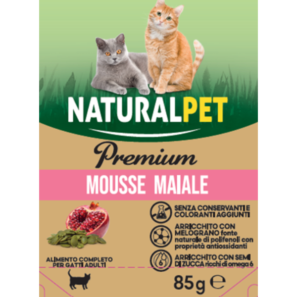 foto del prodotto naturalpet premium cat adult 85gr maiale e melograno confezione da 6 pezzi 1 ordine scegli lo sconto bzr5 bzr20 200 punti fedelt 