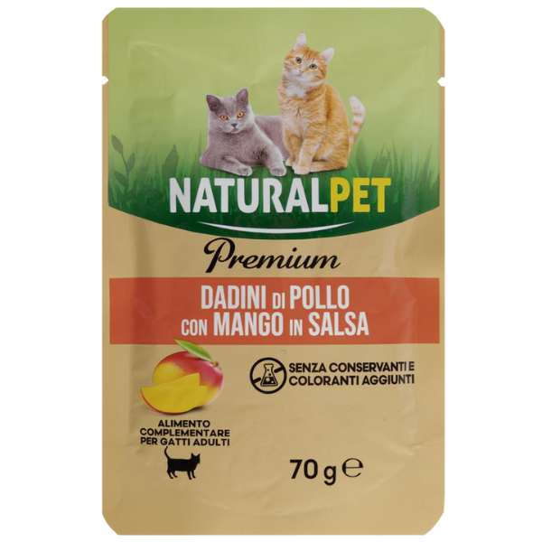 foto del prodotto naturalpet premium cat adult dadini in salsa 70 gr pollo con mango confezione da 6 pezzi 1 ordine scegli lo sconto bzr5 bzr20 200 punti fedelt 