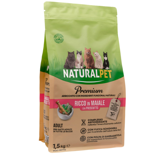 foto del prodotto naturalpet premium cat adult maiale e prosciutto 1,5 kg crocchette naturali cane 1 ordine scegli lo sconto bzr5 bzr20 200 punti fedelt 