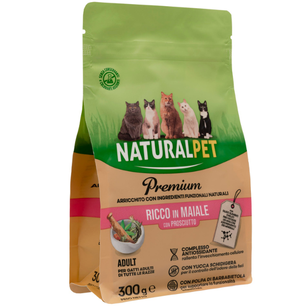 foto del prodotto naturalpet premium cat adult maiale e prosciutto 300 gr crocchette naturali cane 1 ordine scegli lo sconto bzr5 bzr20 200 punti fedelt 