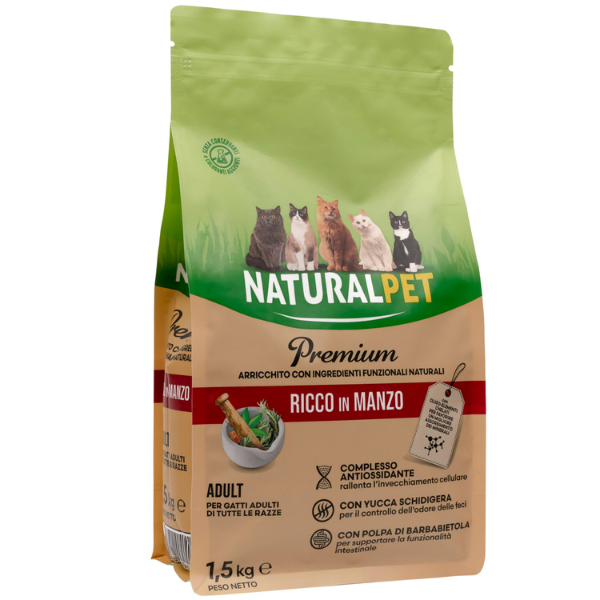 foto del prodotto naturalpet premium cat adult manzo e riso - 1,5 kg (scadenza: 04/12/2025) - crocchette naturali cane - spedizione gratis da 39€