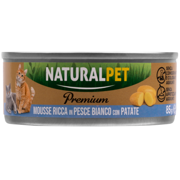 foto del prodotto naturalpet premium cat adult mousse 85 gr pesce bianco con patate confezione da 6 pezzi 1 ordine scegli lo sconto bzr5 bzr20 200 punti fedelt 