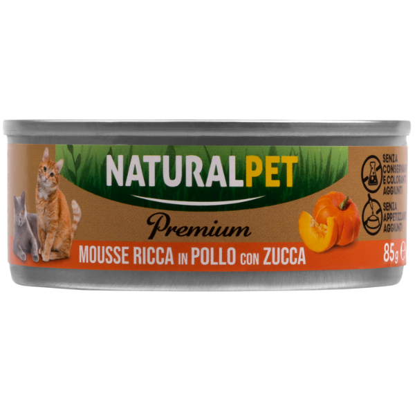 foto del prodotto naturalpet premium cat adult mousse 85 gr pollo con zucca confezione da 6 pezzi 1 ordine scegli lo sconto bzr5 bzr20 200 punti fedelt 