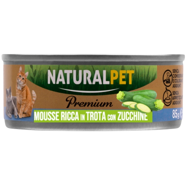 foto del prodotto naturalpet premium cat adult mousse 85 gr trota con zucchine confezione da 6 pezzi 1 ordine scegli lo sconto bzr5 bzr20 200 punti fedelt 