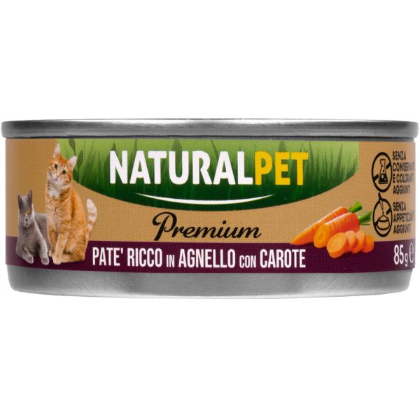 foto del prodotto naturalpet premium cat adult patè 85 gr - agnello con carote - confezione da 6 pezzi - spedizione gratis da 39€