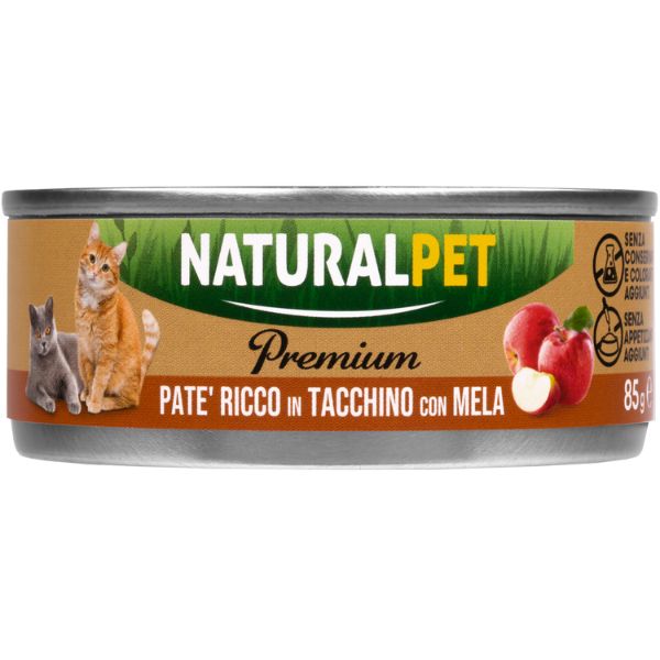 foto del prodotto naturalpet premium cat adult pat 85 gr tacchino con mela confezione da 6 pezzi 1 ordine scegli lo sconto bzr5 bzr20 200 punti fedelt 