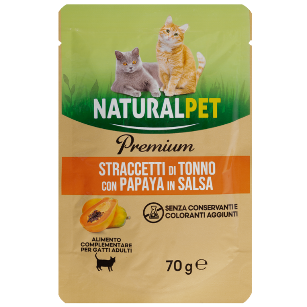 foto del prodotto naturalpet premium cat adult straccetti in salsa 70 gr tonno con papaya confezione da 6 pezzi 1 ordine scegli lo sconto bzr5 bzr20 200 punti fedelt 