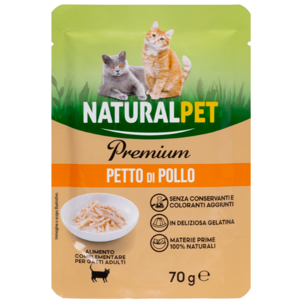 foto del prodotto naturalpet premium cat adult umido bustine in gelatina 70 gr petto di pollo confezione da 6 pezzi 1 ordine scegli lo sconto bzr5 bzr20 200 punti fedelt 