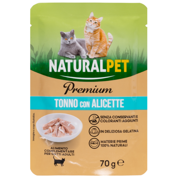 foto del prodotto naturalpet premium cat adult umido bustine in gelatina 70 gr tonno con alicette confezione da 6 pezzi 1 ordine scegli lo sconto bzr5 bzr20 200 punti fedelt 