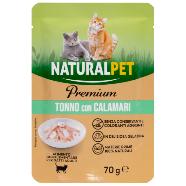 foto del prodotto naturalpet premium cat adult umido bustine in gelatina 70 gr tonno con calamari confezione da 6 pezzi 1 ordine scegli lo sconto bzr5 bzr20 200 punti fedelt 