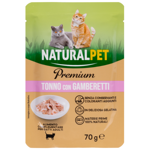 foto del prodotto naturalpet premium cat adult umido bustine in gelatina 70 gr tonno con gamberetti confezione da 6 pezzi 1 ordine scegli lo sconto bzr5 bzr20 200 punti fedelt 