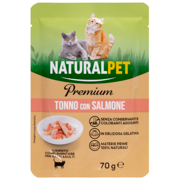 foto del prodotto naturalpet premium cat adult umido bustine in gelatina 70 gr tonno con salmone confezione da 6 pezzi 1 ordine scegli lo sconto bzr5 bzr20 200 punti fedelt 