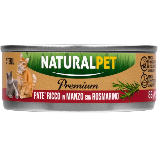 foto del prodotto naturalpet premium cat sterilised patè 85 gr - manzo con rosmarino - confezione da 6 pezzi - spedizione gratis da 39€