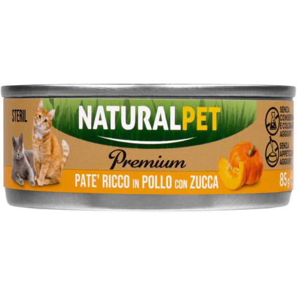 foto del prodotto naturalpet premium cat sterilised pat 85 gr pollo con zucca confezione da 6 pezzi 1 ordine scegli lo sconto bzr5 bzr20 200 punti fedelt 