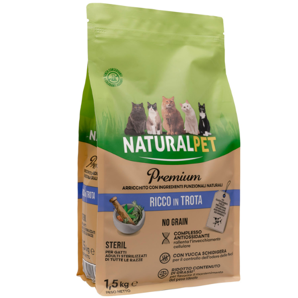 foto del prodotto naturalpet premium cat sterilised trota 1,5 kg crocchette naturali cane 1 ordine scegli lo sconto bzr5 bzr20 200 punti fedelt 