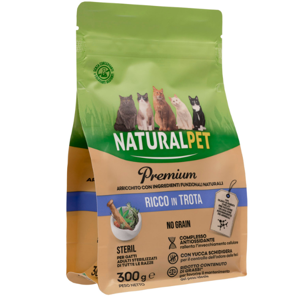 foto del prodotto naturalpet premium cat sterilised trota 300 gr crocchette naturali cane 1 ordine scegli lo sconto bzr5 bzr20 200 punti fedelt 
