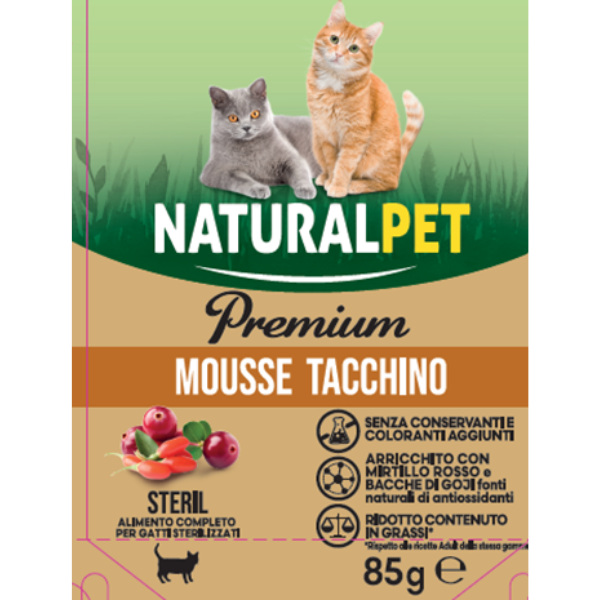 foto del prodotto naturalpet premium cat sterilizzati 85gr tacchino e mirtilli confezione da 6 pezzi 1 ordine scegli lo sconto bzr5 bzr20 200 punti fedelt 