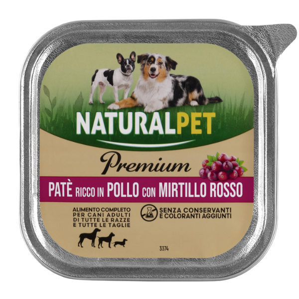 foto del prodotto naturalpet premium dog adult all breeds pat 150 gr pollo e mirtilli rossi confezione da 6 pezzi 1 ordine scegli lo sconto bzr5 bzr20 200 punti fedelt 