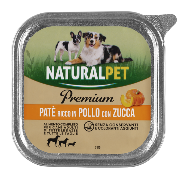 foto del prodotto naturalpet premium dog adult all breeds pat 150 gr pollo e zucca confezione da 6 pezzi 1 ordine scegli lo sconto bzr5 bzr20 200 punti fedelt 