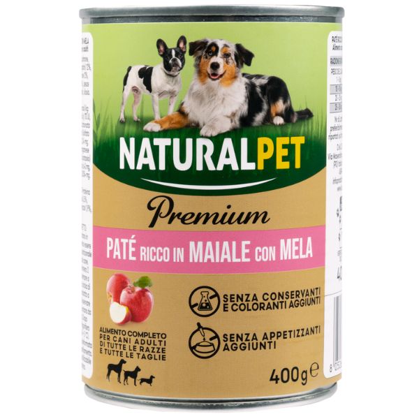 foto del prodotto naturalpet premium dog adult pat 400 gr maiale con mela 1 ordine scegli lo sconto bzr5 bzr20 200 punti fedelt 
