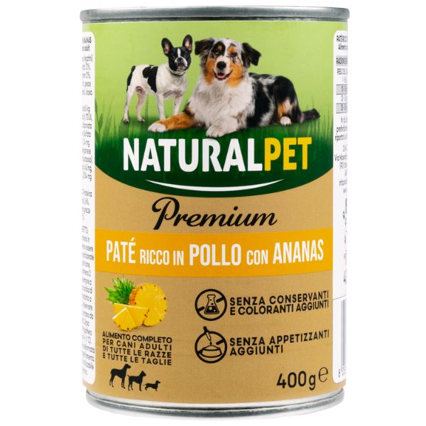 foto del prodotto naturalpet premium dog adult pat 400 gr pollo con ananas 1 ordine scegli lo sconto bzr5 bzr20 200 punti fedelt 