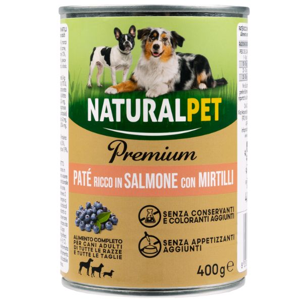 foto del prodotto naturalpet premium dog adult pat 400 gr salmone con mirtilli 1 ordine scegli lo sconto bzr5 bzr20 200 punti fedelt 