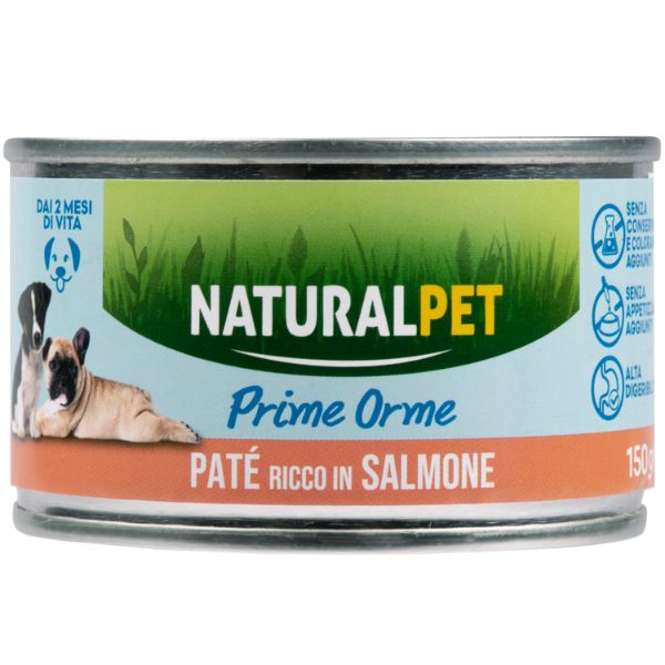 foto del prodotto naturalpet prime orme dog puppy pat 150 gr salmone confezione da 6 pezzi 1 ordine scegli lo sconto bzr5 bzr20 200 punti fedelt 