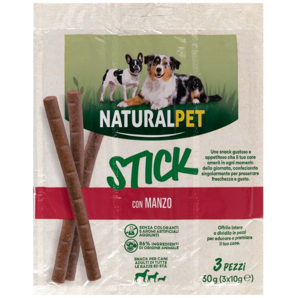 foto del prodotto naturalpet stick per cani all breeds 3x10 gr con manzo 1 ordine scegli lo sconto bzr5 bzr20 200 punti fedelt 