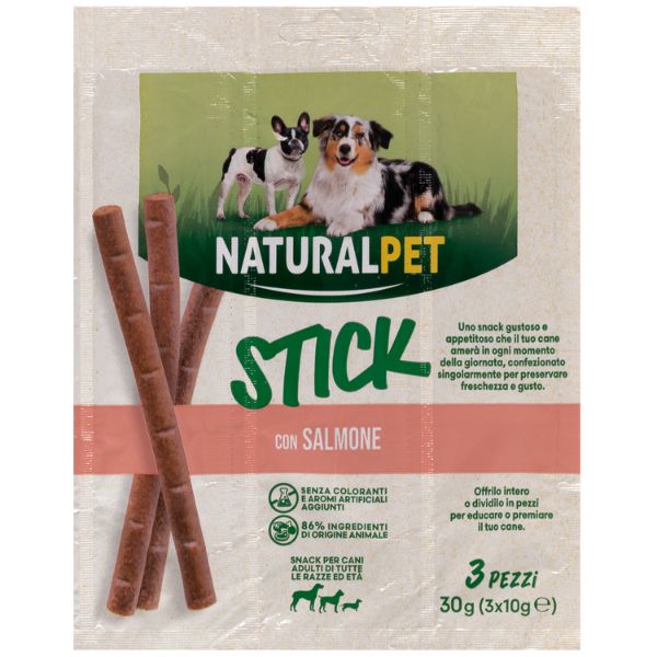 foto del prodotto naturalpet stick per cani all breeds 3x10 gr con salmone 1 ordine scegli lo sconto bzr5 bzr20 200 punti fedelt 